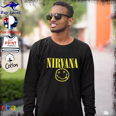 Nirvana Smiley Icon Long Sleeve T Shirt XS - 5XL Retro Rock Music Tee • $54.50