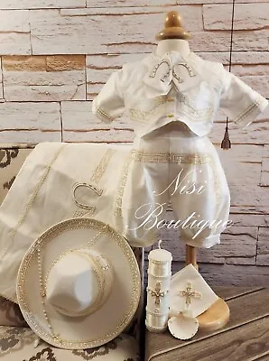 Free Shipping!! Beautiful 10 Pieces Boy Charro Suit Beige With Gold With Hat • $179