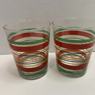 2 Vintage FIESTA Mambo Colorful Striped Drinking Glasses 12 Oz 4.5” X 3.5” • $29.99