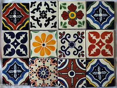 12 Mexican Ceramic Talavera Tile 4x4 Mosaic Mural - W145   • $38.49