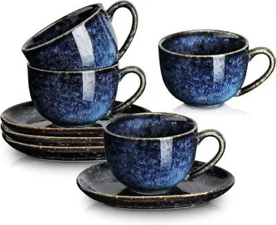 Vicrays 6.5 Oz Cappuccino Cups With Saucers Set Of 4 Ceramic Coffee Cup...  • £53.59