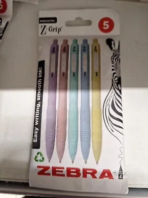 Zebra Z-Grip Smooth Ballpoint Pen - 1.0mm - Black Ink - Pastel Barrel - 5 Pack • £5.49