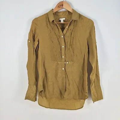J.Crew Womens Blouse Shirt Size 0 Aus 6 Silk Brown Long Sleeve Cotton Silk054770 • $19.96