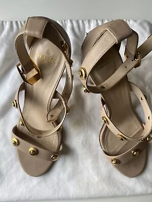 Versace Medusa Nude Beige Strappy High-Heel Stiletto Sandals Size 38.5 Used Worn • $575