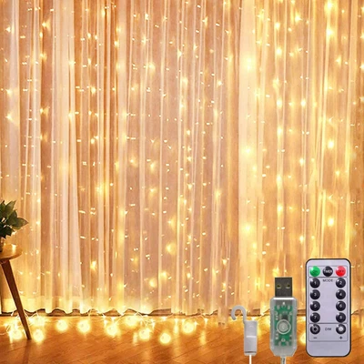 £9.99 • Buy 3x3m Christmas Warm Cool White Lights Curtain String Fairy Wedding Party Xmas
