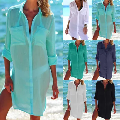 £3.49 • Buy Women's Summer Swimwear Beachwear Bikini Beach Cover Up Short Dress Long Shirt