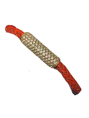 Michael Kors Red Leather Micro Pave  Crystal Bracelet Gold Tone 7” • $49.58