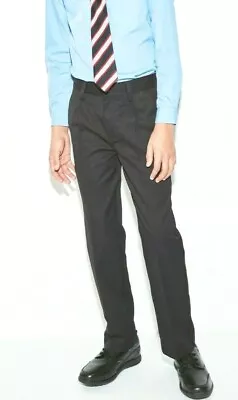  Boys Black School Trousers Skinny Fit Leg 3/4-17/18 Years Adjustable Waist • £5.95