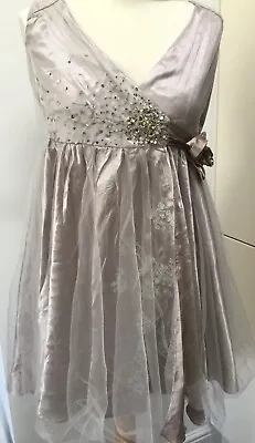 BNWT Brand New Monsoon Dress Mink Beige Party Bridesmaid Embroidered 11-12 Yrs • £20