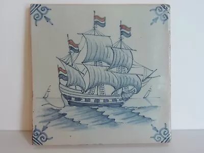 Vintage Makkum Holland Royal Tichelaar Ceramic Tile Handpainted Clipper Ship • $39