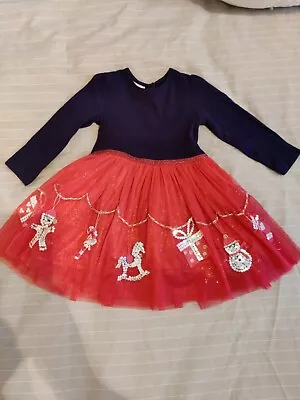 £5 • Buy Monsoon Baby Girl Navy Red Christmas Tulle Dress - 12-18 Months 