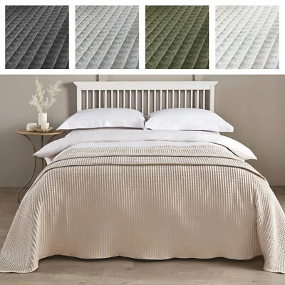Luxury Hotel Waffle Throw 100% Cotton Blanket Double Bed King Size Bedspread • £65.95