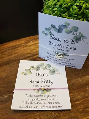 £1 • Buy Eucalyptus Hen Party-Hen Do-Team Bride -Goodie Bag Filler- Wish Bracelet -EU7