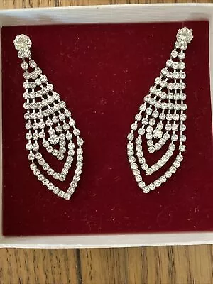 £9.99 • Buy Vintage DiamantÉ Stone Dangly Chandelier Earrings