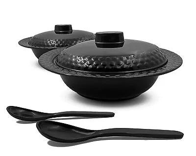 Melamine Serving Bowl Set With Lid And Spoons ( Pack Of 2 1500 Ml Each Black ) • £66.55