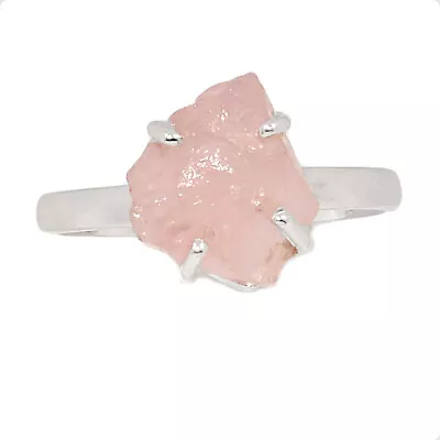 Natural Morganite Rough - Madagascar 925 Silver Ring Jewelry S.10 CR23776 • $15.99