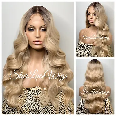 Long Sandy Blonde Lace Front Wig Dark Roots Wavy Heat Safe Ok Wigs For Women • $68.06