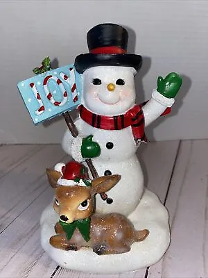 Frosty Sparkly Snowman And Reindeer Vintage Style Retro- Joy Figurine- Resin • $14.99