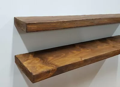 £22.99 • Buy Floating Rustic Wooden Shelf Shelves Mantle UK Solid Wood Free Brackets