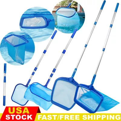 Flat/Deep Leaf Net Swimming Pool Skimmer Net Rake Cleaning Mesh Bag With Pole • $8.95