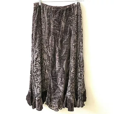 $33 • Buy Chico's Brown Embossed Velvet Valora Elastic Waist Ruffle Hem Skirt Sz 2/ Large