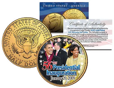 BARACK OBAMA * 56th Inauguration 2009 * 24K Gold Plated JFK Half Dollar US Coin • $8.95