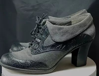 Vtg Naturalizer N5 Comfort Women's Sz 8.5 Gray/Black Steampunk Granny Style Shoe • $24.40