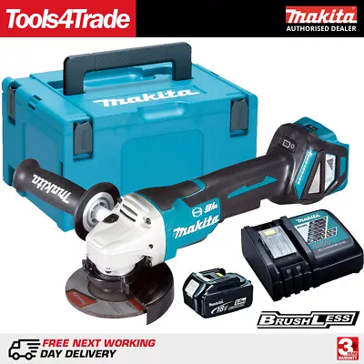 Makita DGA463Z 18V Brushless Angle Grinder With 1 X 5.0Ah Battery Charger & Case • £296