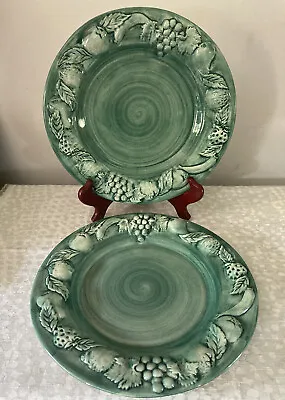 £22 • Buy Pair Of Handmade Portuguese Grapevine Plates Stunning Green 27cm Diameter