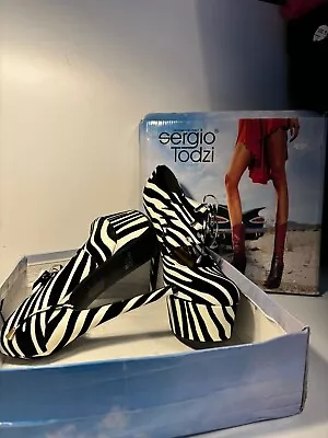 SERGIO TODZI Zebra Print Platform Fetish Heels Size UK6 Never WORN  • £30