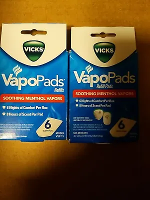 2 Boxes Vicks VapoPads 12 Total Soothing Menthol Vapor Refill Scent Pads VVP-6 • $12.50