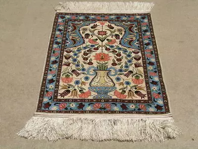 Vintage Silk K A S H A N Oriental Rug Carpet 28x51  Perfect 400 Kpsi • $1500