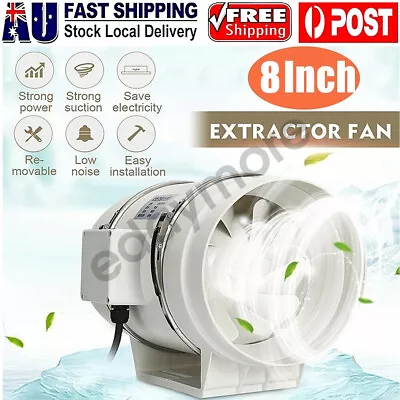 2023 8  Inch Silent Extractor Fan Duct Hydroponic Inline Exhaust Industrial Vent • $68.99