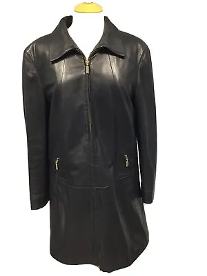 Basler Black Leather Jacket - 3/4 Length - Zipped - Size 12 • $61.90