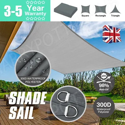 WATERPROOF Heavy Duty Sun Shade Sail AWNING CANOPY Cloth 98% UV Block Rectangle • £9.99