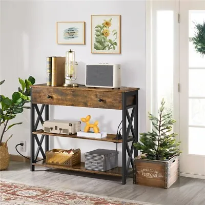 Console Sofa Table With Power Outlets & Drawer For Entryway Metal Frame  • $89.99