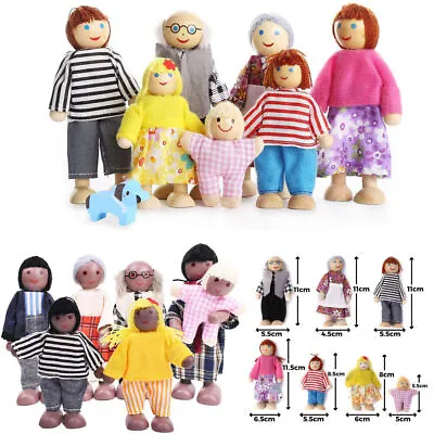 7 People Doll Wooden Furniture Dolls House Family Miniature Kids Doll Toys Gift • £10.29