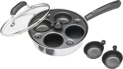 KitchenCraft Induction 4 Cup Poached Egg Non Stick Pan 21cm Carbon Steel • £17.99
