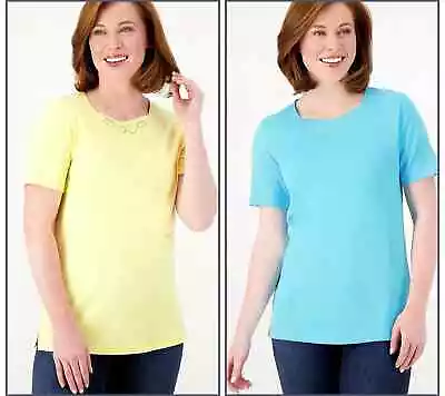 Quacker Factory Women’s Set Of Two Sparkle & Shine Inset Short Sleeve Tops Small • $24.99