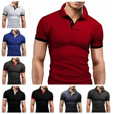 Fashion Men's Slim Fit Shirts Short Sleeve Casual Gol T-Shirt Mulscle Tops Tee • $15.50