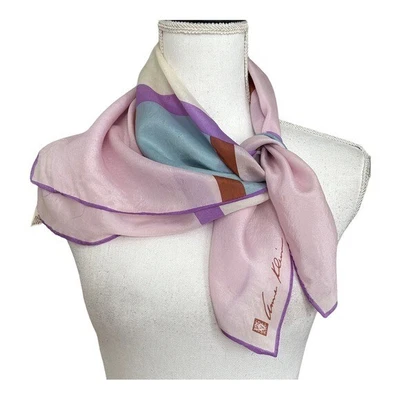 $15.95 • Buy VINTAGE Anne Klein 100% Silk Square Scarf Light Pink Multi Colorblock