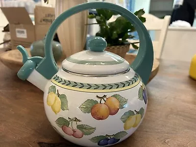 Villeroy Both & French Garden Fruit Design Tea Kettle Pot Enamel Green Handle • $25.49