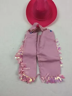 Vintage Giddy Up Girl Clothes Pink Chaps Cowboy Hat 20  Doll Accessory Cowgirl • $14.29