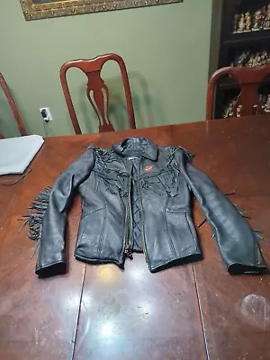 Vintage Branded Garments Inc Harley Davidson Fringe Leather Motorcycle Jacket 42 • $78.19