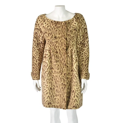 $429 • Buy VALENTINO Vintage Tan & Brown Cheetah Animal Print Angora Blend Walking Coat SZ6