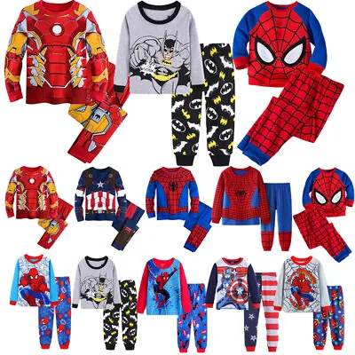 Kids Boys Superhero Spiderman Pyjamas Cosplay Costume Tops Pants Outfit Set PJs • £8.19