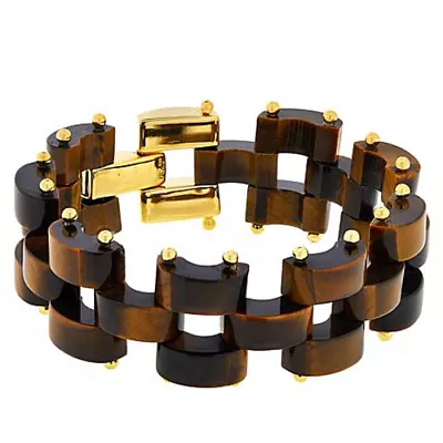 HSN Rarities Tiger's Eye Link Bracelet With White Zircon Clasp $1799 • $899