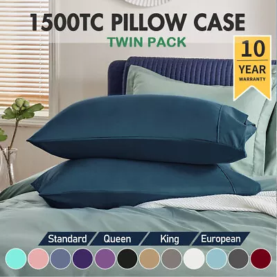 2 Pack 1500TC Pillow Cases Hotel Quality Pillowcase Standard/European/Queen/King • $10.99