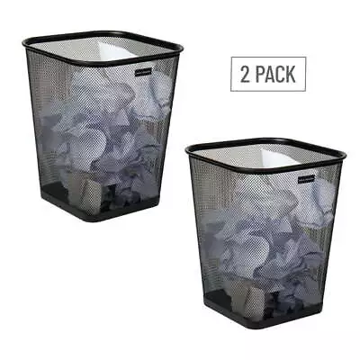 Set Of 2 Square Metal Mesh Trash Can Waste Paper Basket Black • $17.81