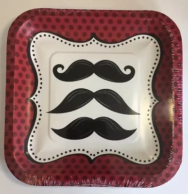 Mustache Madness Cocktail / Dessert Plates Red Black Birthday Party Event 8/p • $3.99